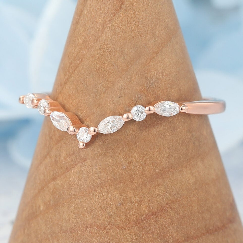 Alternating Round and Marquise Moissanite Wedding Band