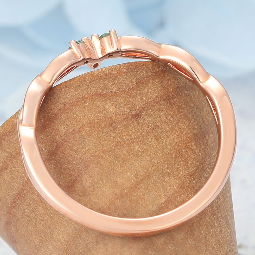 Braided Half Eternity Curved Wedding Band with Petite Moss Agate