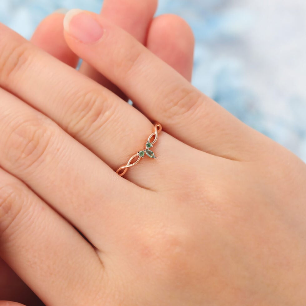 Braided Half Eternity Curved Wedding Band with Petite Moss Agate