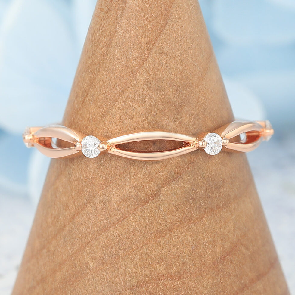 Braided Half Eternity Wedding Band Accented with Petite Moissanite