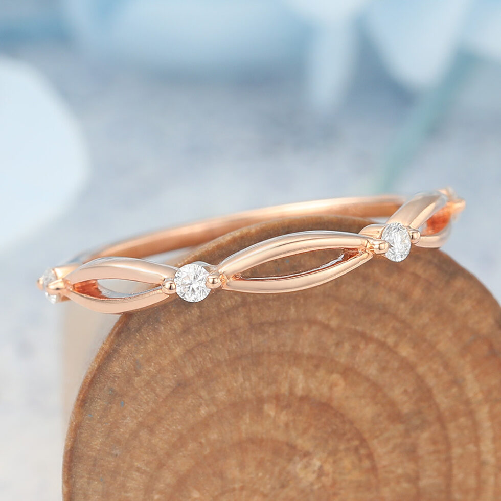 Braided Half Eternity Wedding Band Accented with Petite Moissanite