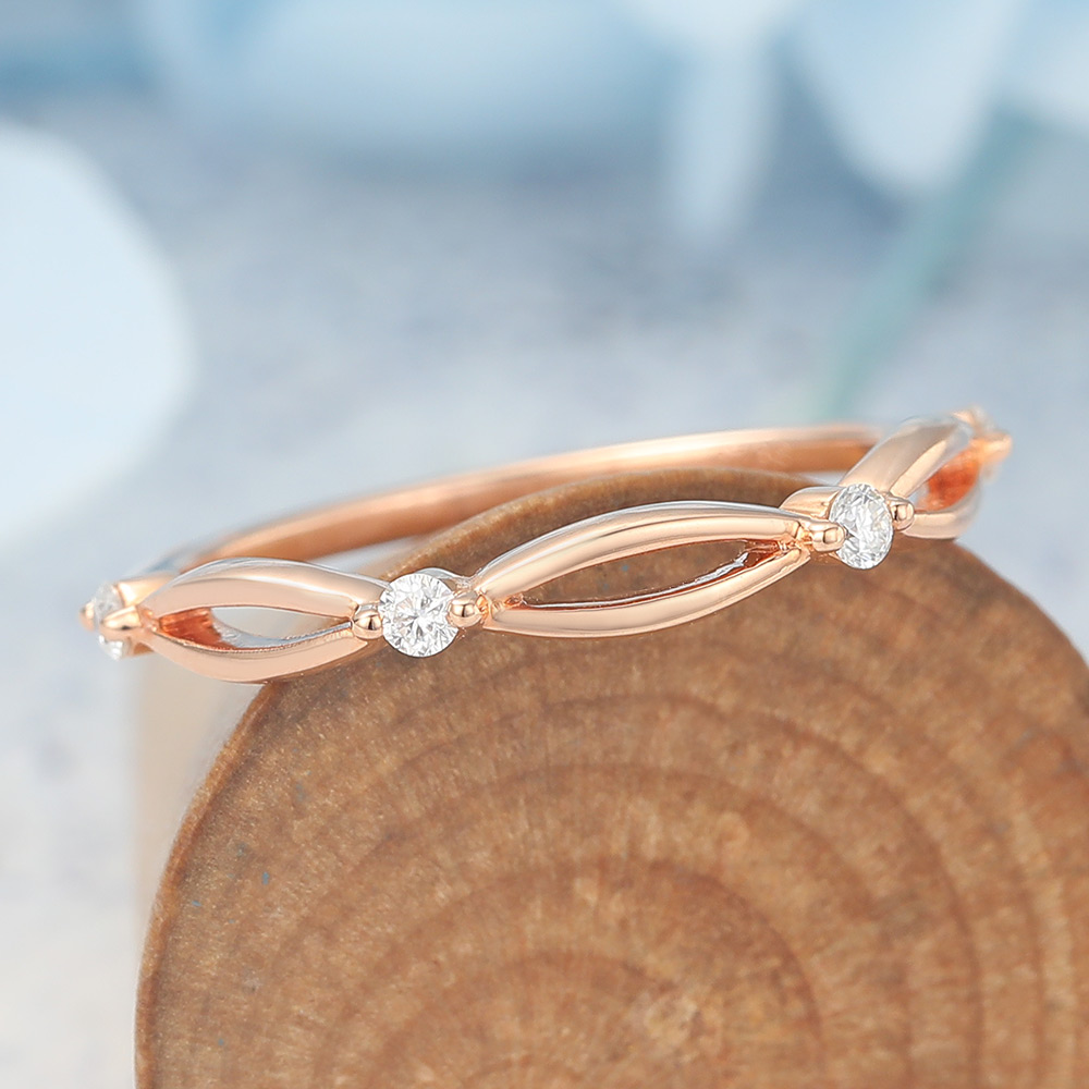 Braided Half Eternity Wedding Band Accented with Petite Moissanite (2) Braided Half Eternity Wedding Band Accented with Petite Moissanite (2)