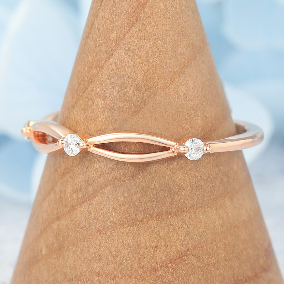Braided Half Eternity Wedding Band Accented with Petite Moissanite