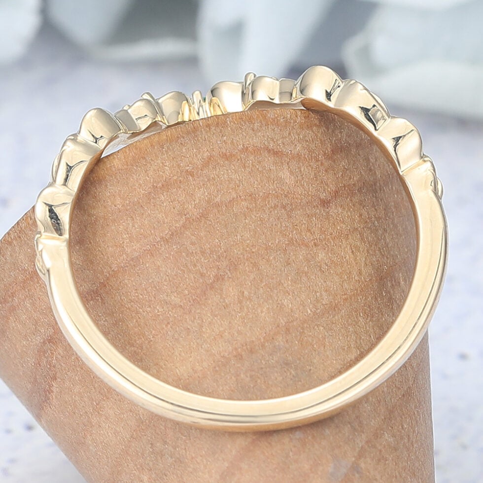 Emerald & Moss Agate Nature Inspired Curved Wedding Band