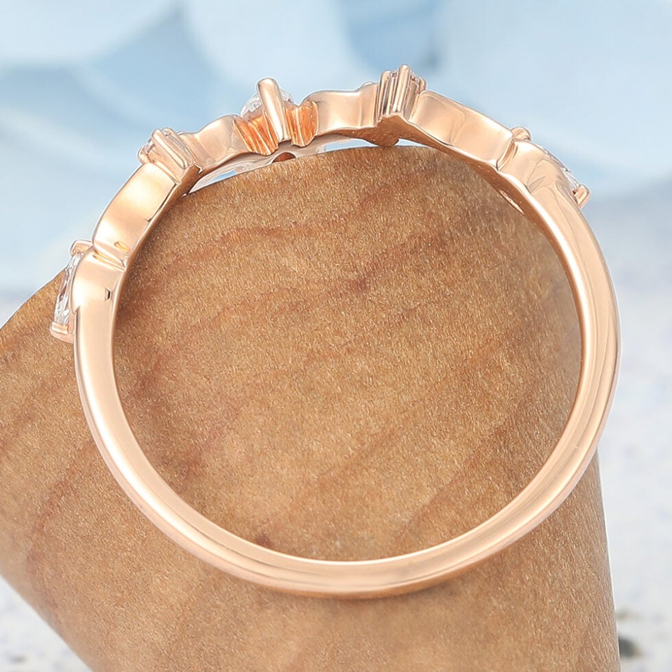 Moissanite Curved Wedding Band with Crescent Moons