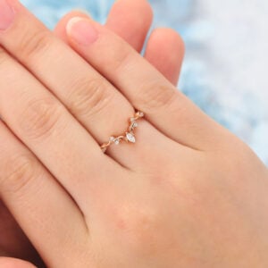 Moissanite Curved Wedding Band with Crescent Moons