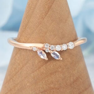 Curved Wedding Band with Marquise Moonstone Accents