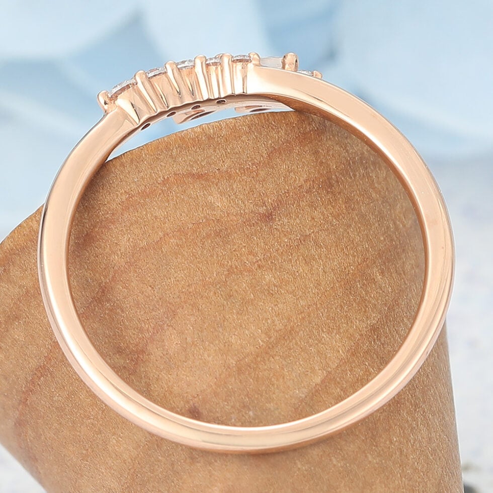 Curved Wedding Band with Marquise Moonstone Accents