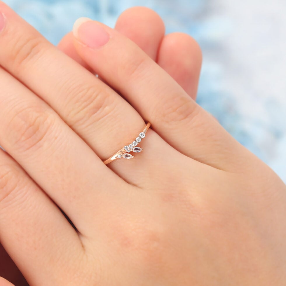 Curved Wedding Band with Marquise Moonstone Accents