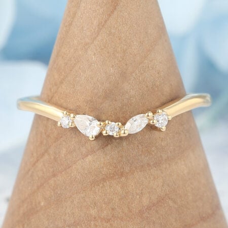Curved Wedding Band with Multi-Shaped Moissanite Cluster