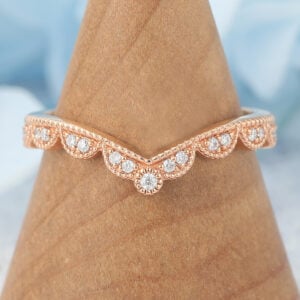 Moissanite Curved Wedding Band with Beaded Edges