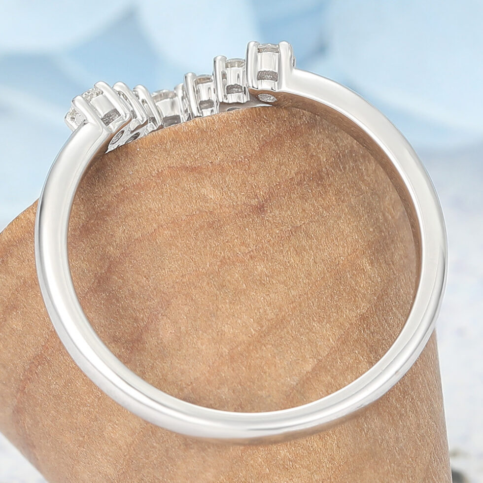 Moissanite Curved Wedding Band V-Shaped Stacking Ring