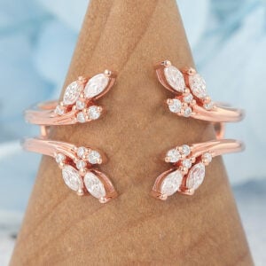 Double Wedding Band Open Curved Enhancer with Moissanite Cluster