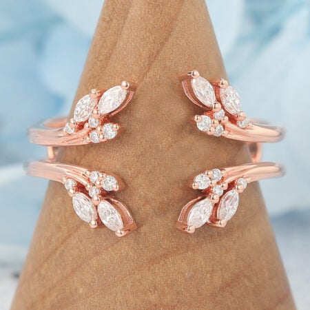 Double Wedding Band Open Curved Enhancer with Moissanite Cluster
