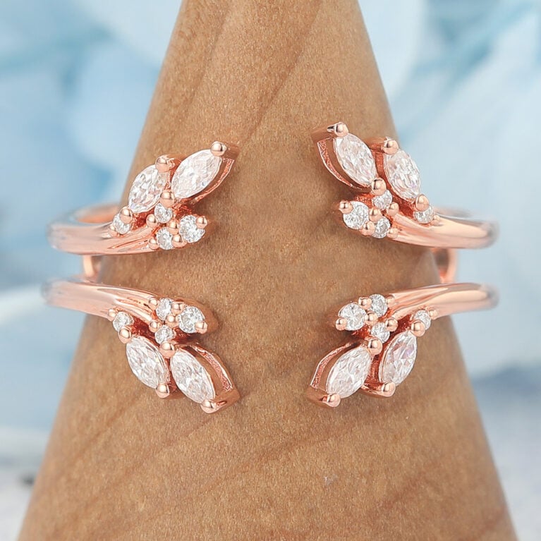 Double Wedding Band Open Curved Enhancer with Moissanite Cluster