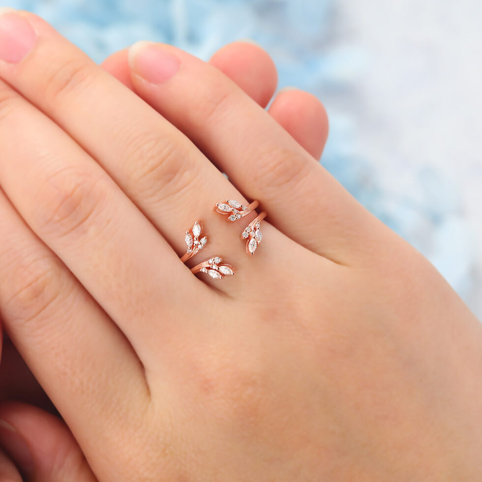 Double Wedding Band Open Curved Enhancer with Moissanite Cluster