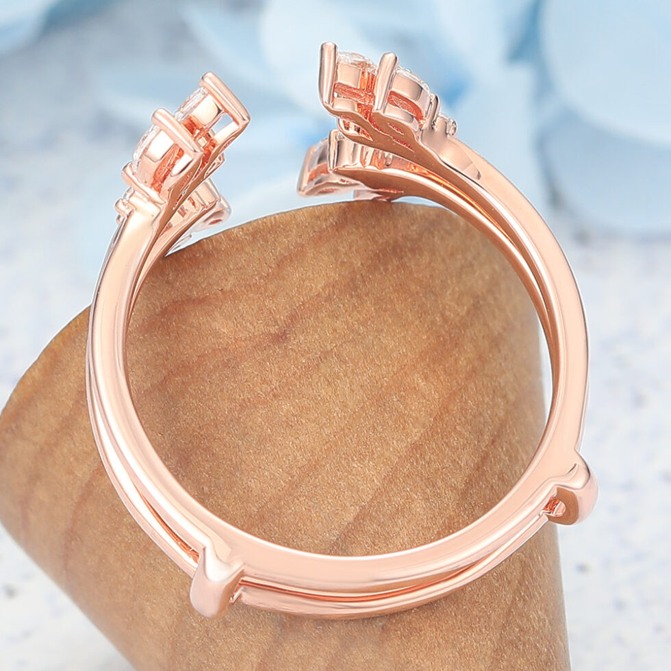 Double Wedding Band Open Curved Enhancer with Moissanite Cluster