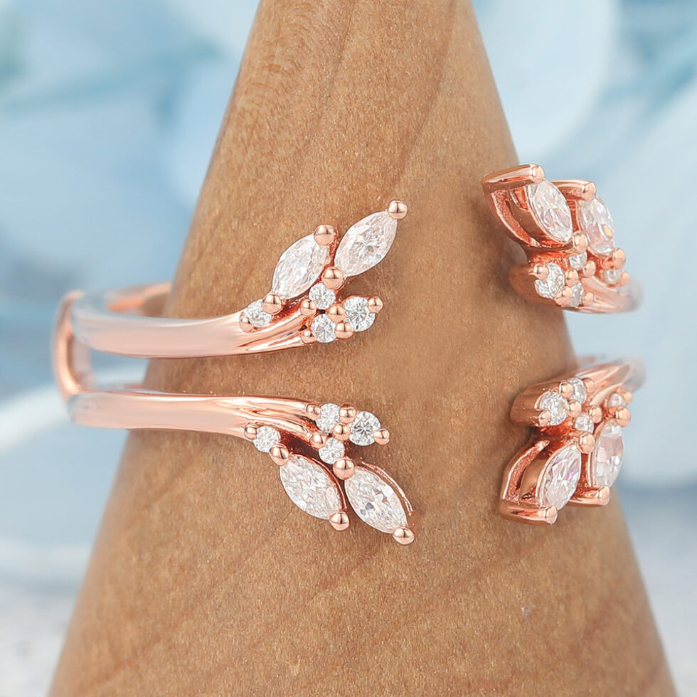 Double Wedding Band Open Curved Enhancer with Moissanite Cluster