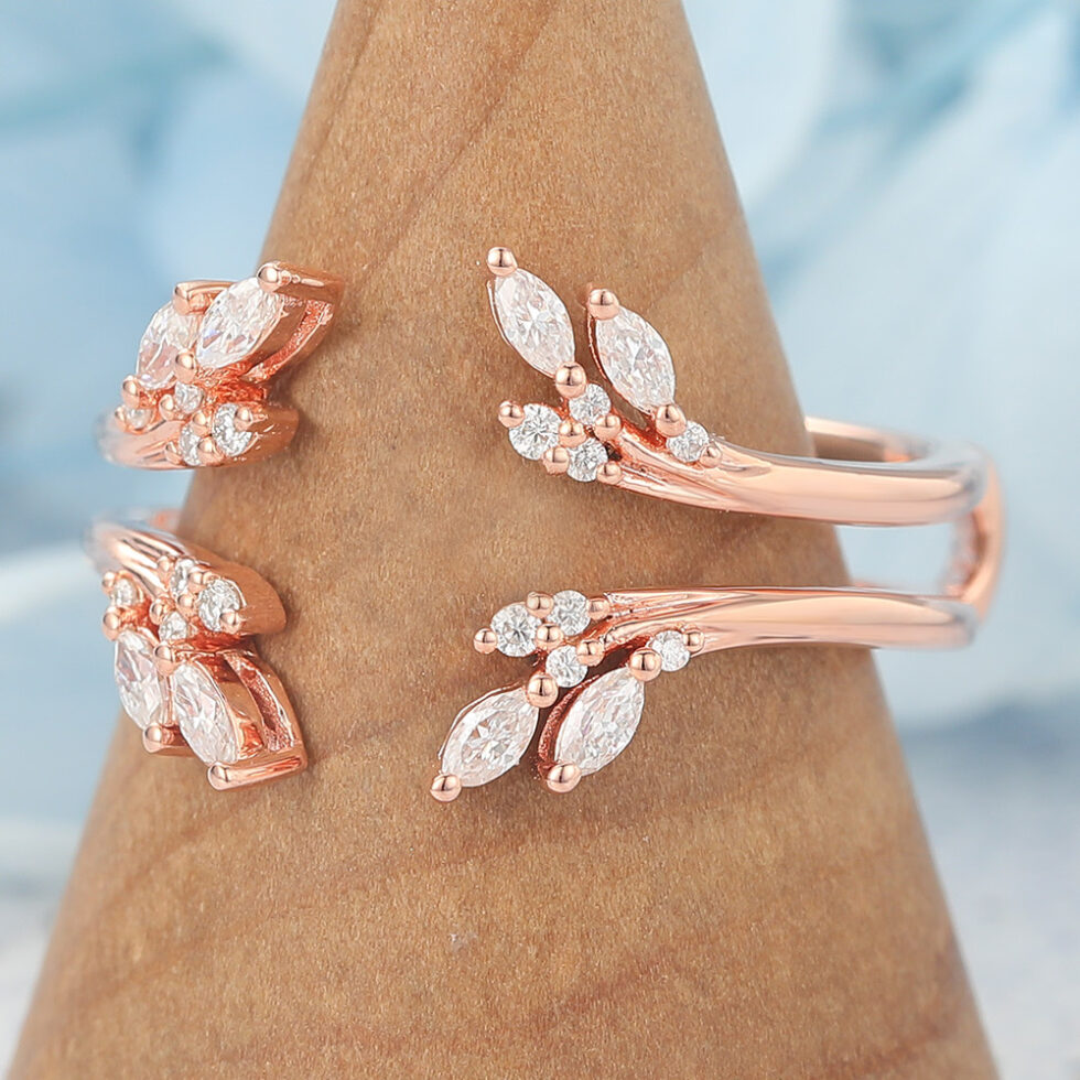 Double Wedding Band Open Curved Enhancer with Moissanite Cluster