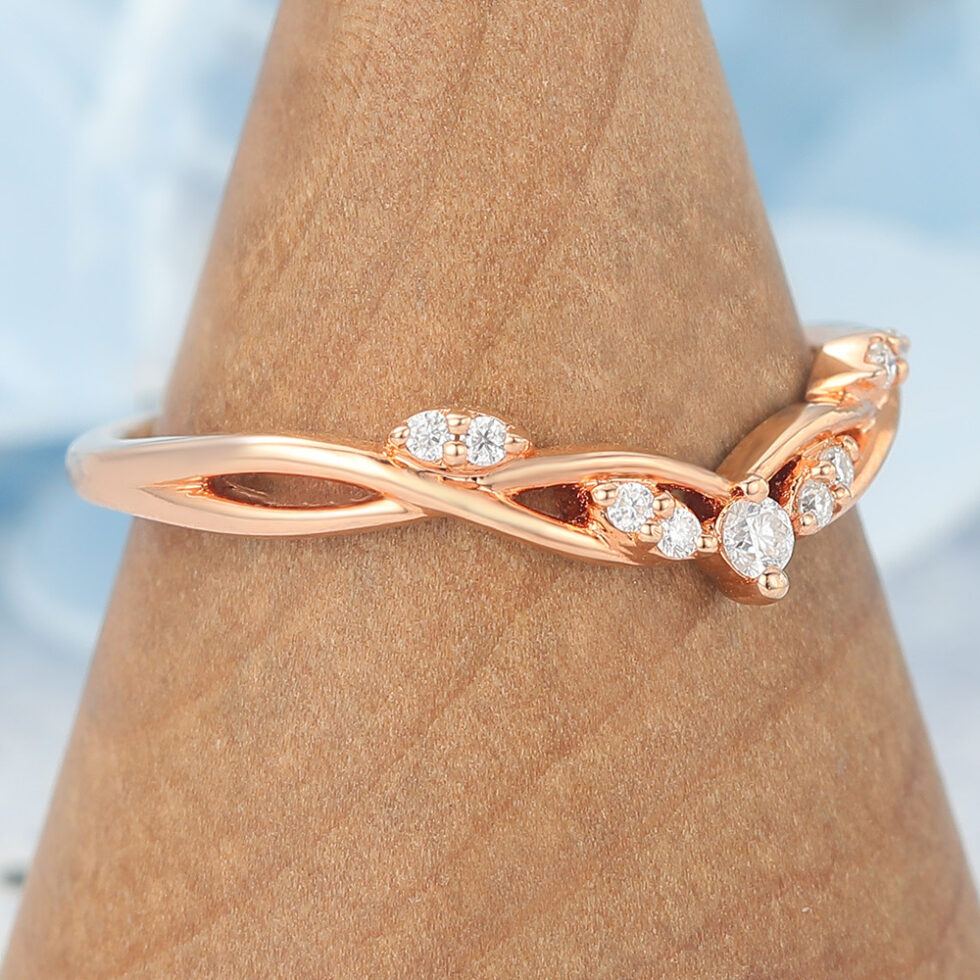 Elegant Twisted Curved Wedding Band with Petite Diamonds