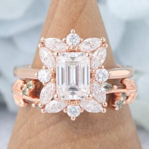 Emerald Cut Moissanite Engagement Ring Sets Vintage Bridal Ring