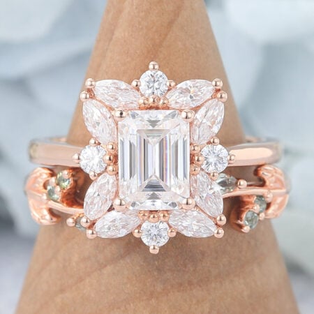 Emerald Cut Moissanite Engagement Ring Sets Vintage Bridal Ring