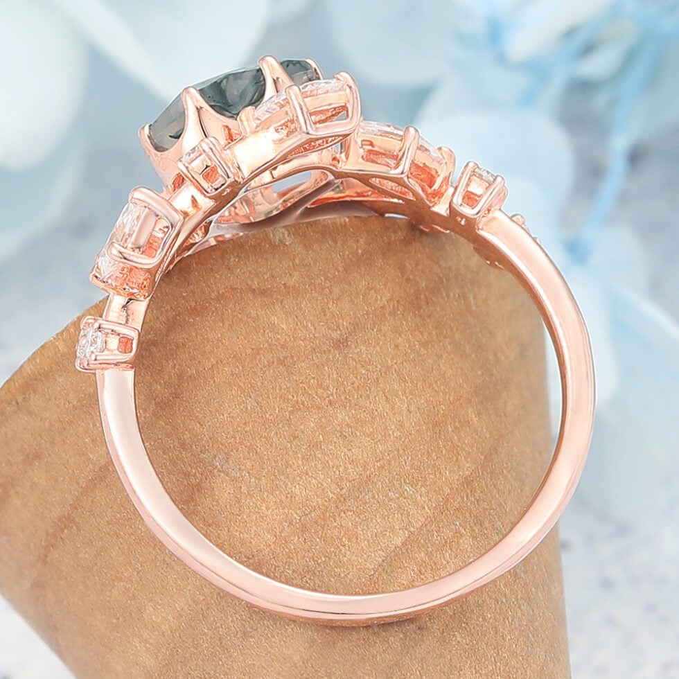 Heart Cut Moss Agate Engagement Ring Natural-Inspired Bypass Band