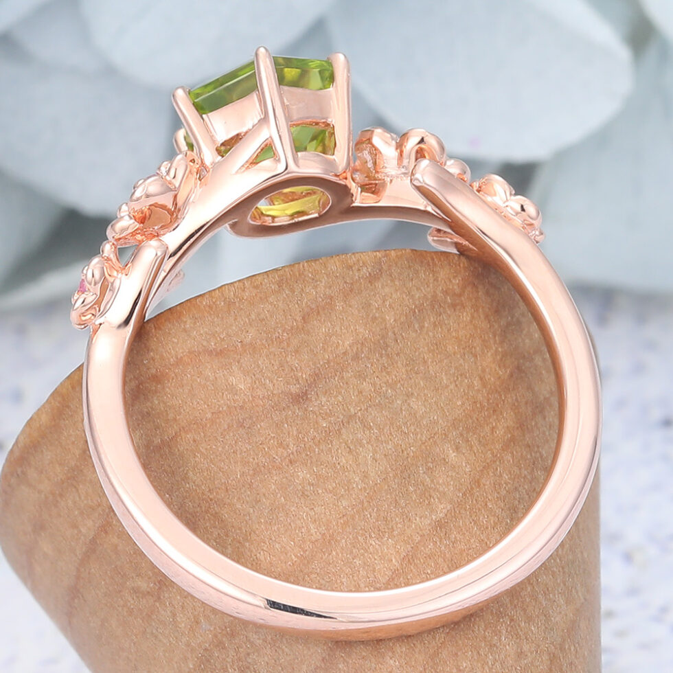 Hexagon Cut Peridot Engagement Ring Natural-Inspired Band