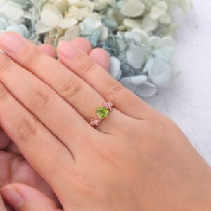 Hexagon Cut Peridot Engagement Ring Natural-Inspired Band