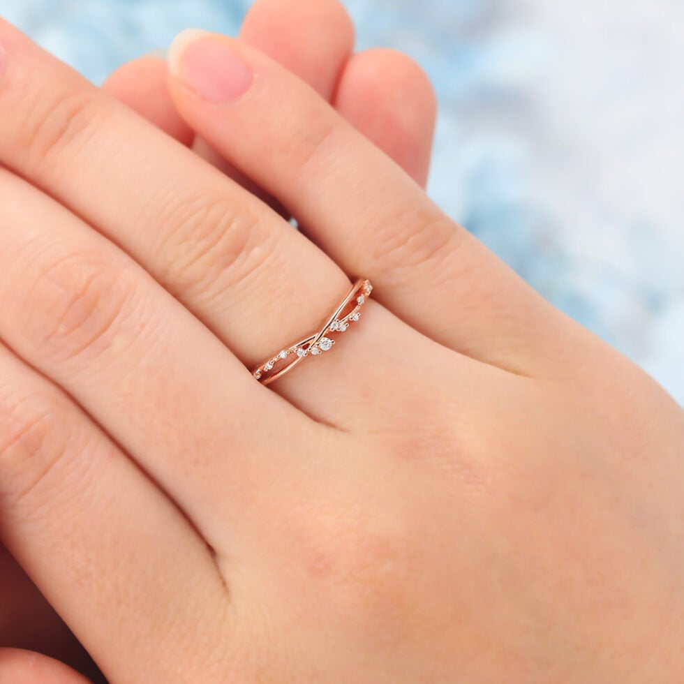 Infinity-Inspired Curved Wedding Band with Petite Diamonds