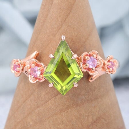 Kite Cut Peridot Engagement Ring Natural-Inspired Band