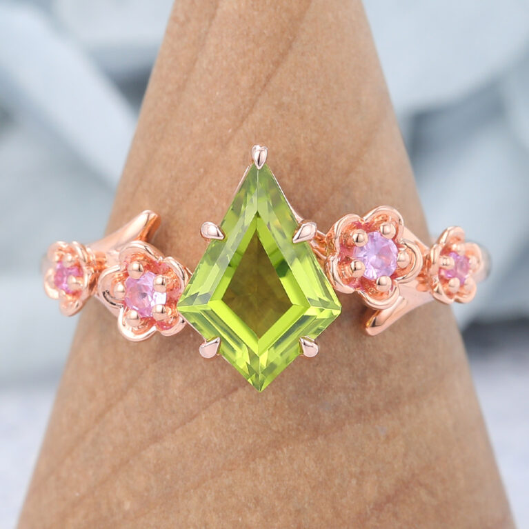 Kite Cut Peridot Engagement Ring Natural-Inspired Band