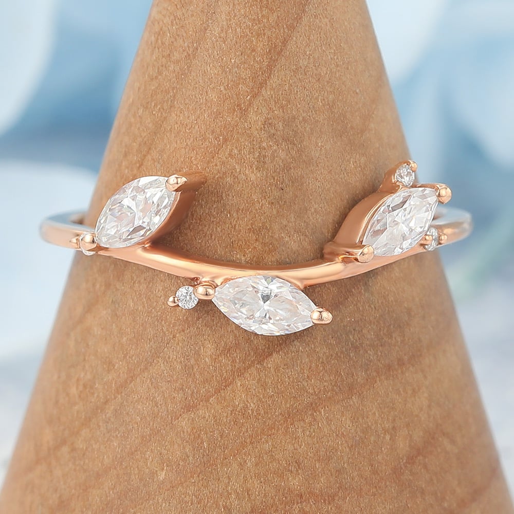 Leaf-Inspired Marquise Moissanite Curved Wedding Band