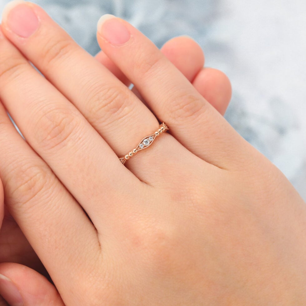 Vintage Beaded Moissanite Wedding Band Eternity Ring