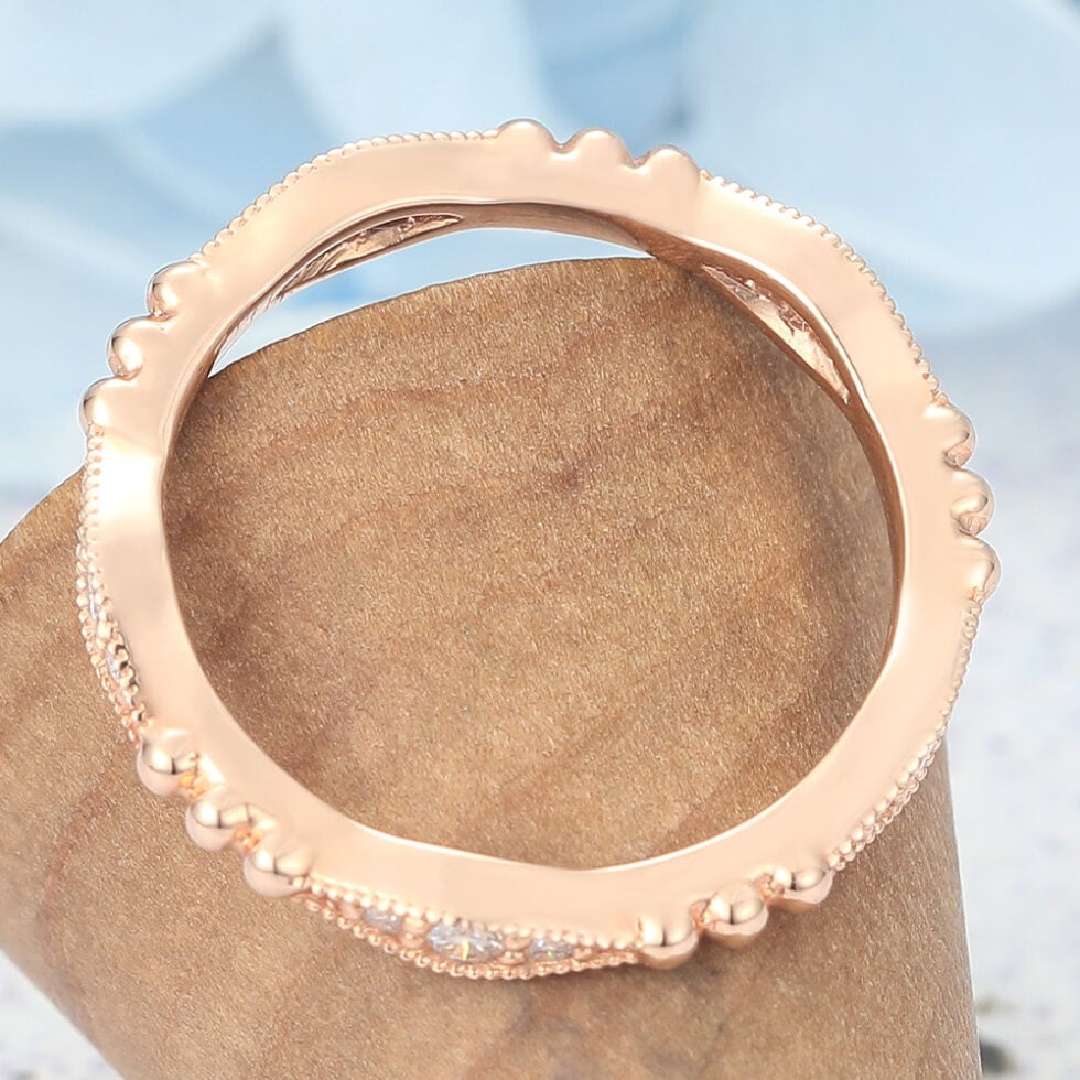 Vintage Beaded Moissanite Wedding Band Eternity Ring