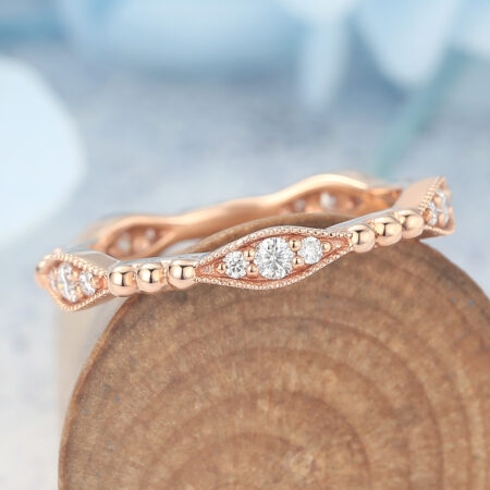 Western Wedding Rings Vintage Beaded Moissanite Wedding Band Eternity Ring