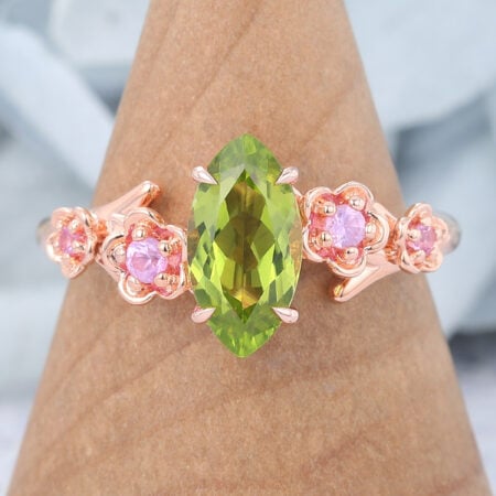 Marquise Cut Peridot Engagement Ring Natural-Inspired Band