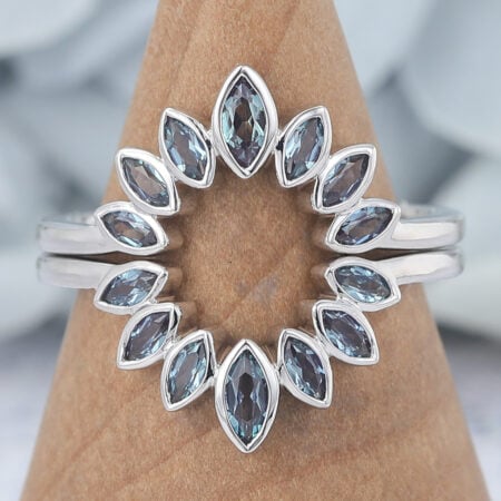 Marquise Lab Alexandrite Curved Wedding Ring Set