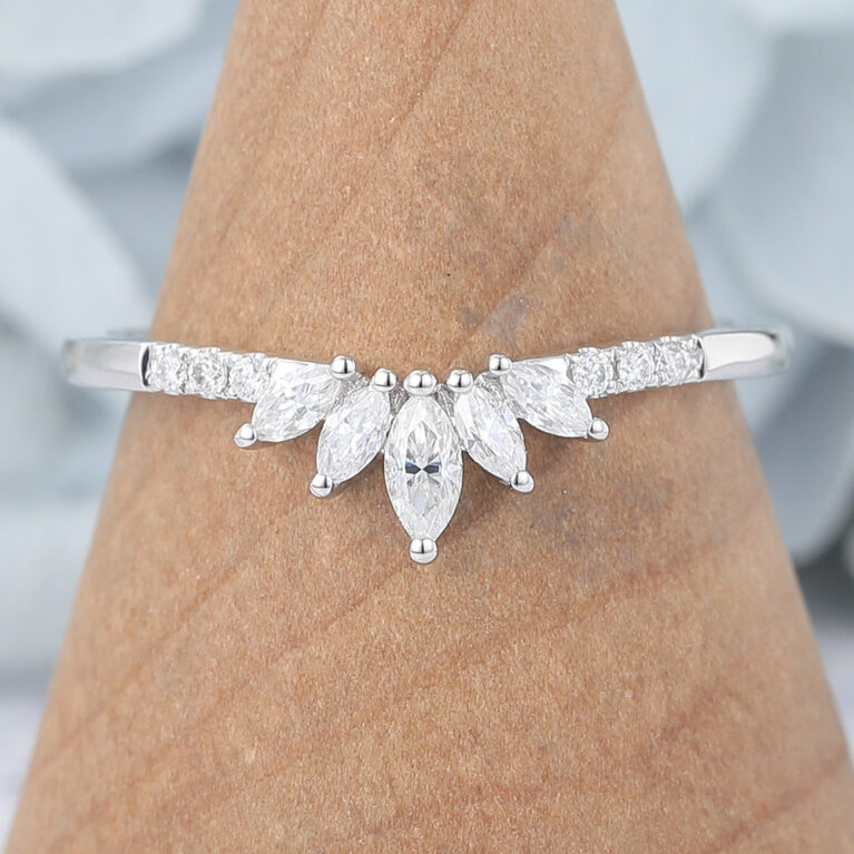 Marquise Moissanite Curved Wedding Band Anniversary Ring