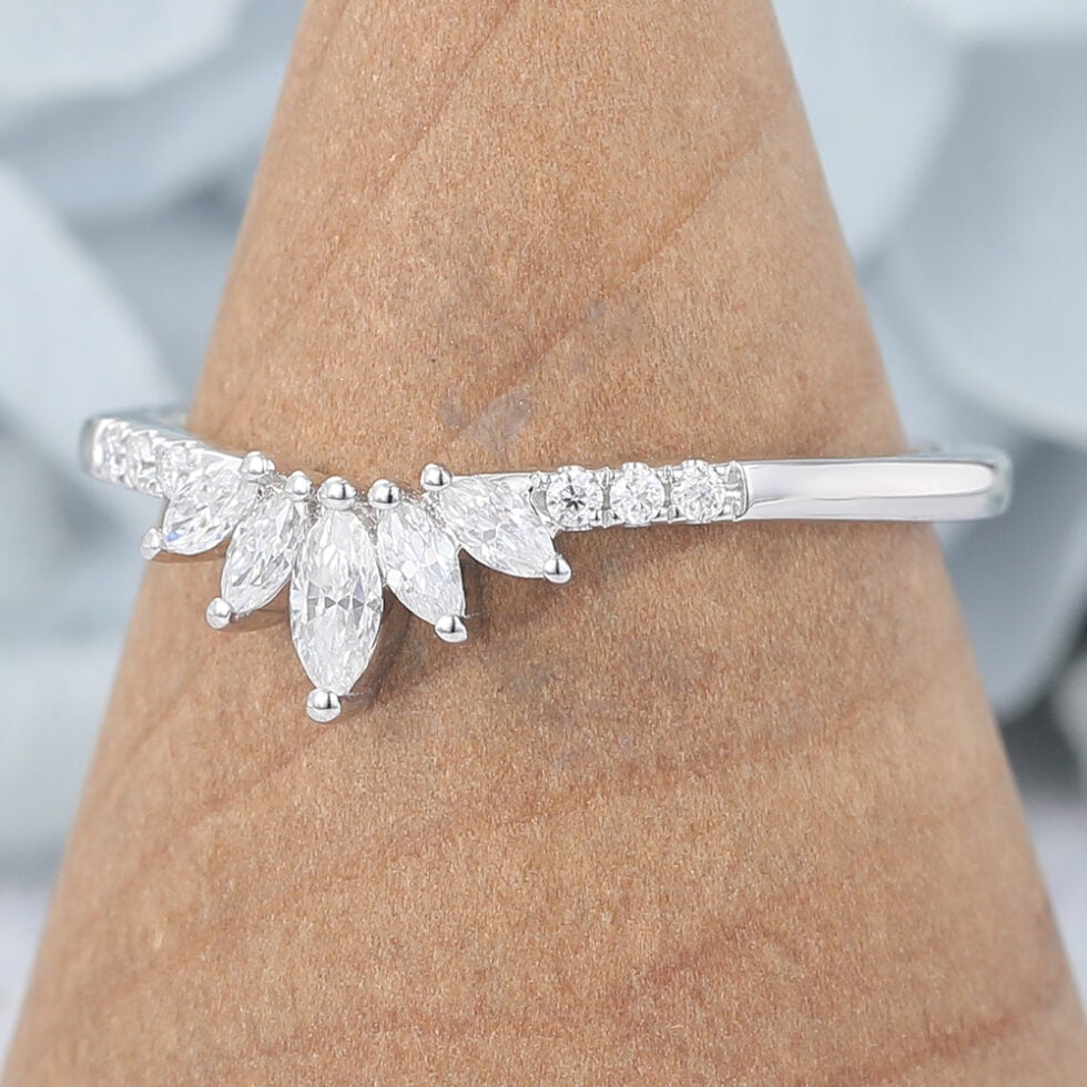 Marquise Moissanite Curved Wedding Band Anniversary Ring
