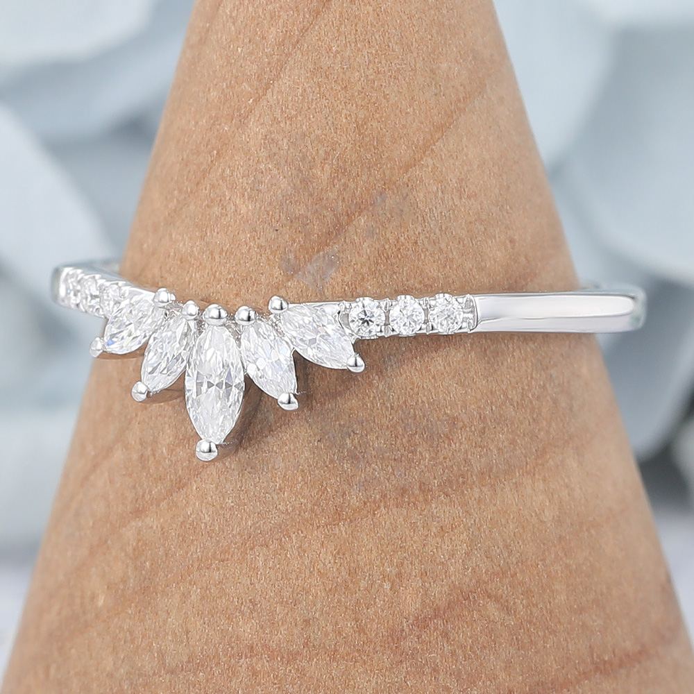 Marquise Moissanite Curved Wedding Band Anniversary Ring (2) Marquise Moissanite Curved Wedding Band Anniversary Ring (2)
