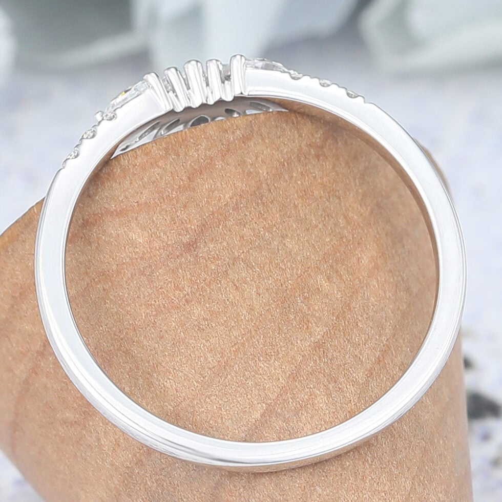 Marquise Moissanite Curved Wedding Band Anniversary Ring