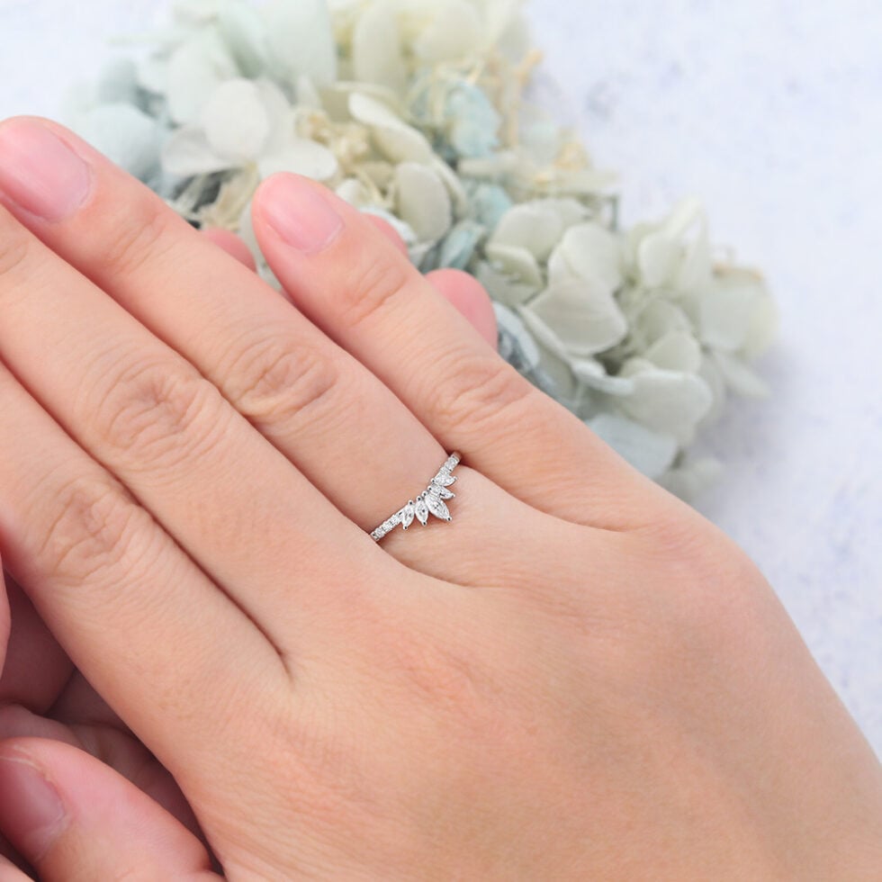 Marquise Moissanite Curved Wedding Band Anniversary Ring