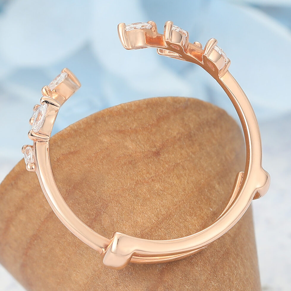 Marquise Moissanite Open Wedding Band Curved Enhancer Leaf Design