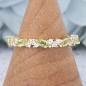 Marquise Peridot Wedding Band Yellow Gold Vintage Half Eternity Band