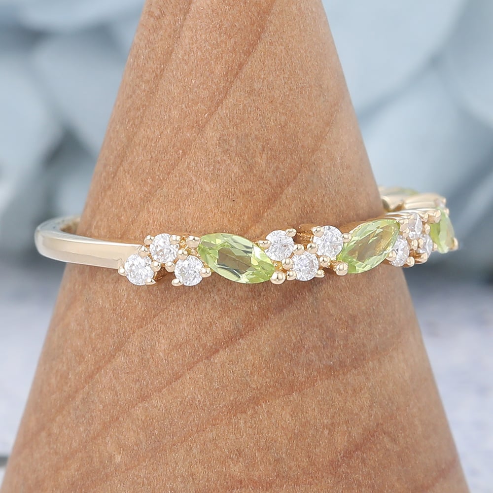 Marquise Peridot Wedding Band Yellow Gold Vintage Half Eternity Band (3) Marquise Peridot Wedding Band Yellow Gold Vintage Half Eternity Band (3)