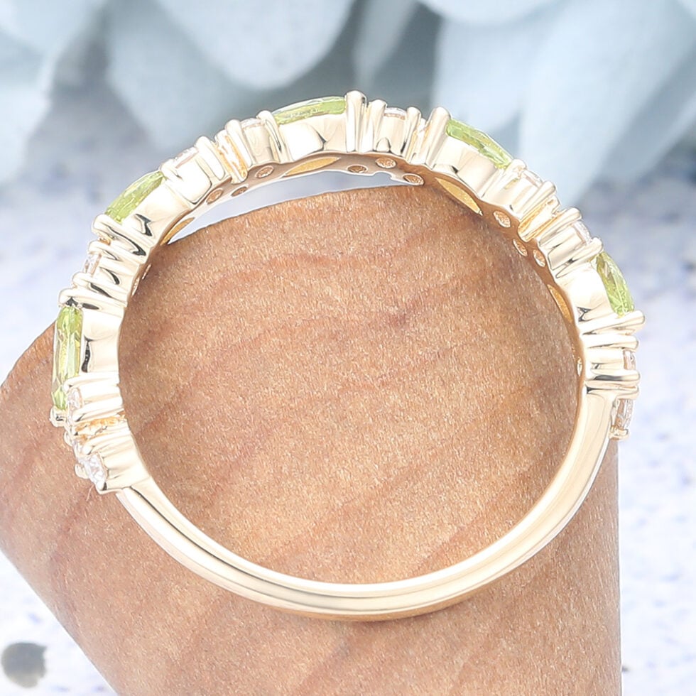 Marquise Peridot Wedding Band Yellow Gold Vintage Half Eternity Band