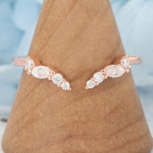 Marquise & Round Moissanite Open Wedding Band Stackable Ring