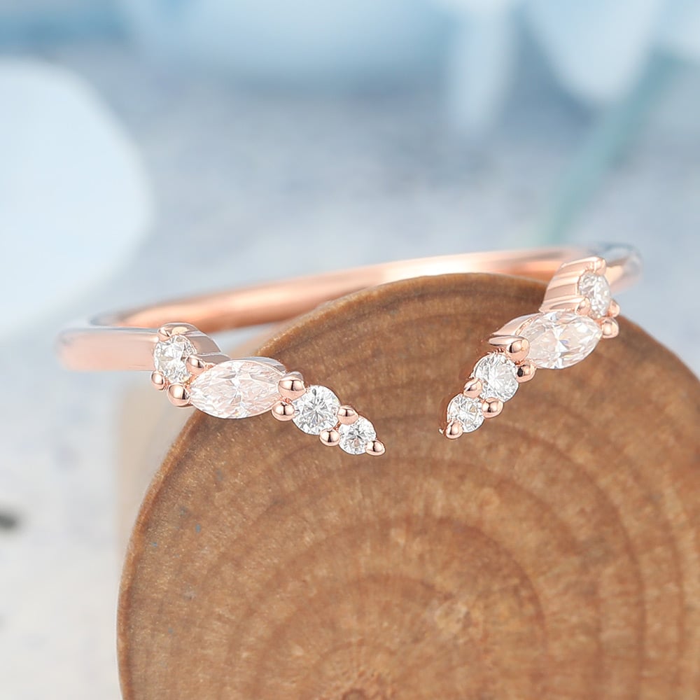 Marquise & Round Moissanite Open Wedding Band Stackable Ring (2) Marquise & Round Moissanite Open Wedding Band Stackable Ring (2)