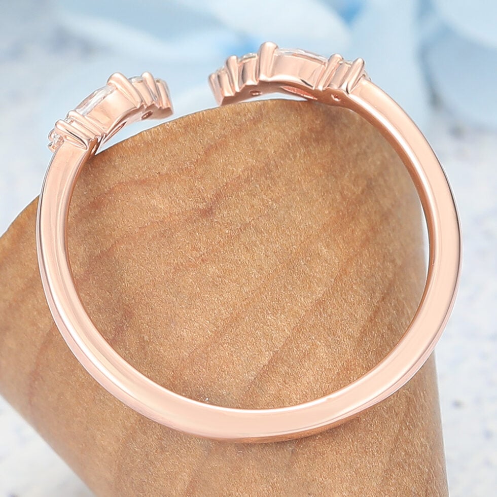 Marquise & Round Moissanite Open Wedding Band Stackable Ring